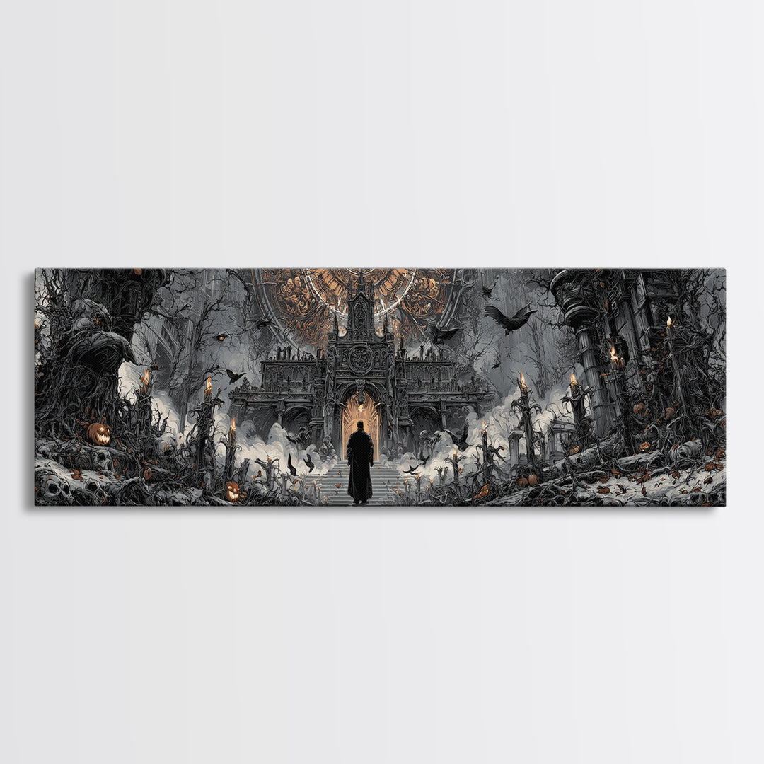 The Cathedral Of Bones, Extra Wide Wall Art, Dark Halloween Decor, Canvas Print, Halloween Wall Decor, Gothic Home Decor, Spooky Wall Decor