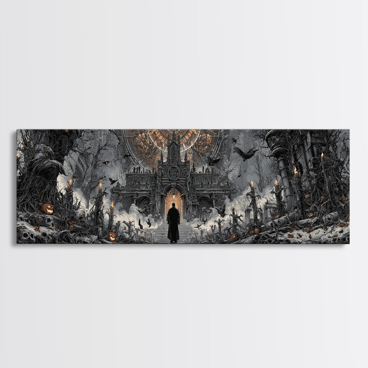 The Cathedral Of Bones, Extra Wide Wall Art, Dark Halloween Decor, Canvas Print, Halloween Wall Decor, Gothic Home Decor, Spooky Wall Decor