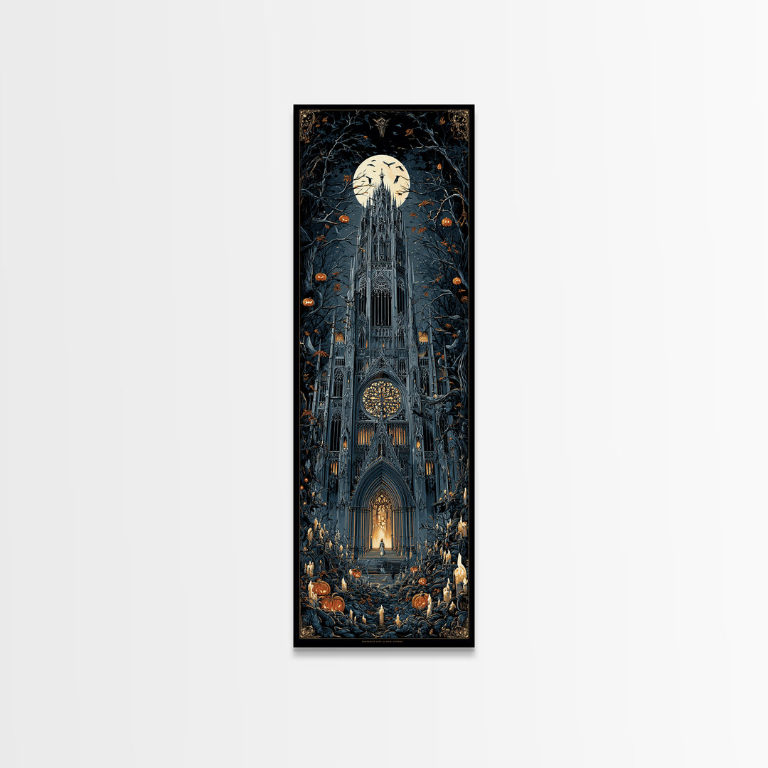 The Cathedral Of Bones, Tall Narrow Wall Art, Dark Halloween Decor, Canvas Print, Halloween Wall Decor, Gothic Home Decor, Spooky Wall Decor