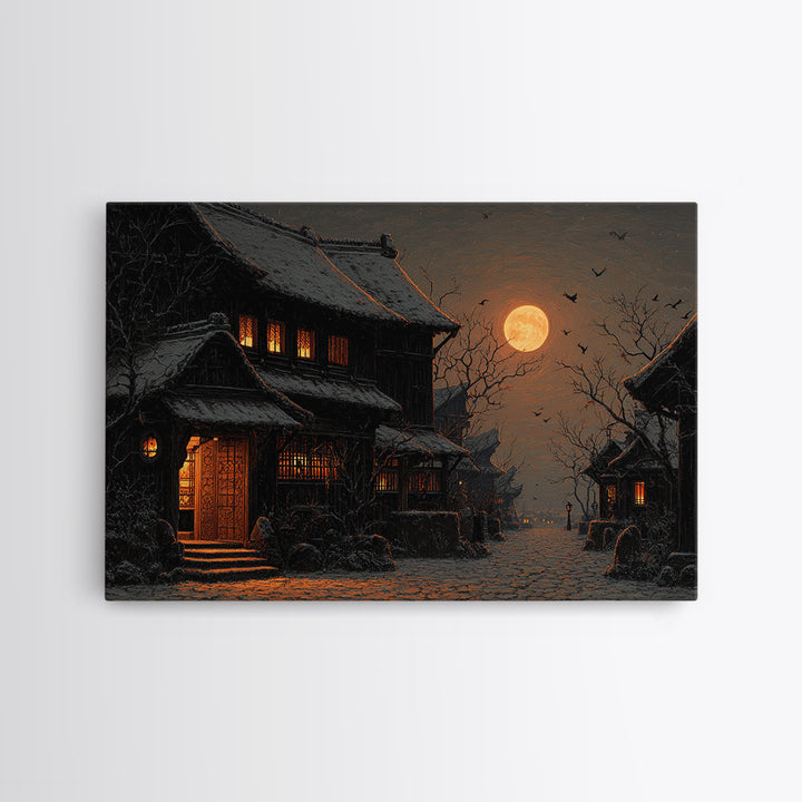 The Town Where Shadows Live, Landscape Wall Art, Dark Halloween Decor, Canvas Print, Halloween Wall Decor, Gothic Home Decor