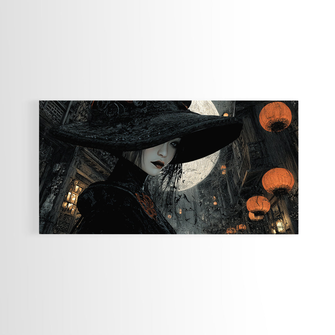The Town Where Shadows Live, Wide Panoramic Art, Dark Fantasy Wall Art, Canvas Print, Halloween Wall Decor, Gothic Home Decor