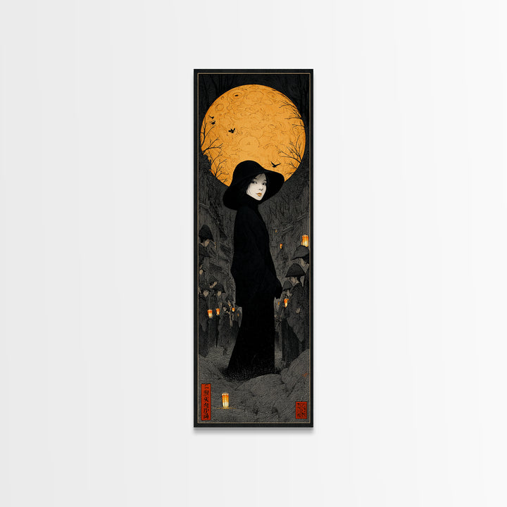 The Town Where Shadows Live, Tall Narrow Wall Art, Dark Halloween Decor, Canvas Print, Halloween Wall Decor, Gothic Home Decor
