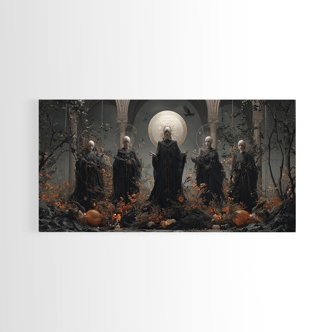 The Eclipse Summoning, Wide Panoramic Art, Spooky Home Decor, Canvas Print, Halloween Wall Decor, Gothic Home Decor, Macabre Wall Art
