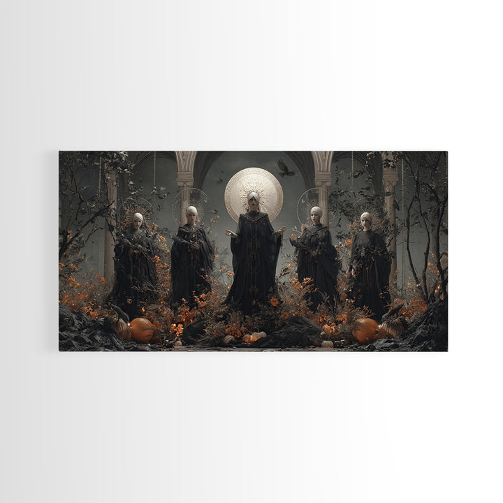 The Eclipse Summoning, Wide Panoramic Art, Spooky Home Decor, Canvas Print, Halloween Wall Decor, Gothic Home Decor, Macabre Wall Art