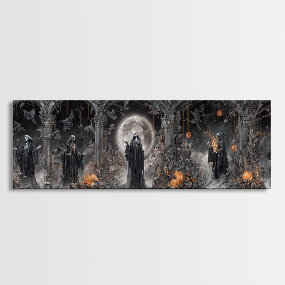 The Eclipse Summoning, Extra Wide Wall Art, Haunted Gothic Art, Framed Canvas Print, Halloween Wall Decor, Gothic Home Decor