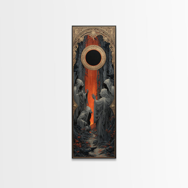 The Eclipse Summoning, Tall Narrow Wall Art, Haunted Gothic Art, Framed Canvas Print, Halloween Wall Decor, Gothic Home Decor