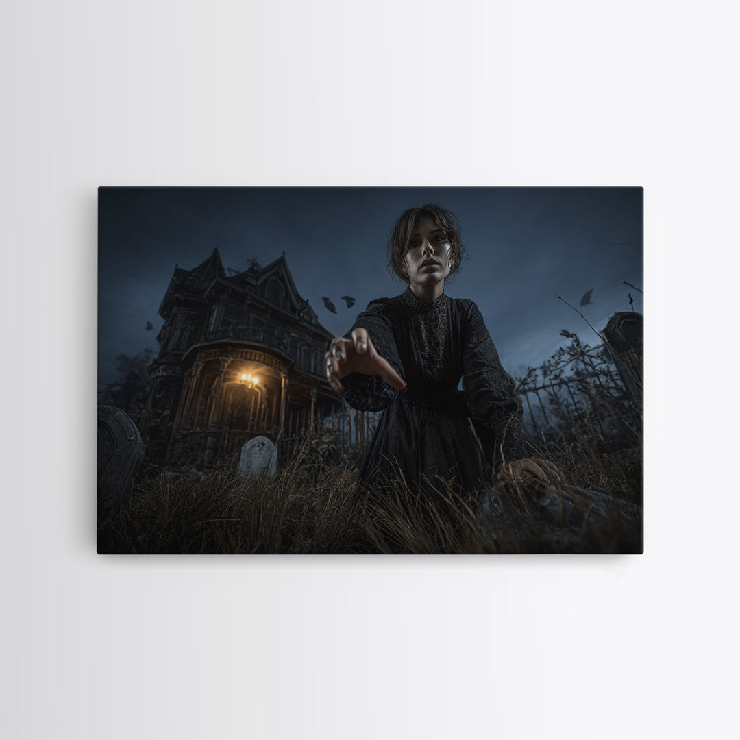 The Last House At The World'S Edge, Landscape Wall Art, Haunted Gothic Art, Framed Canvas Print, Halloween Wall Decor, Gothic Home Decor