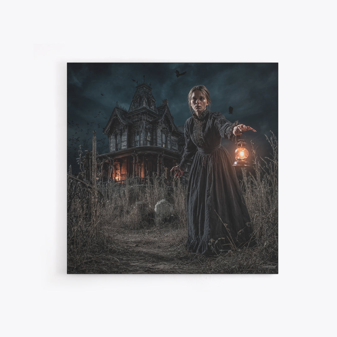 The Last House At The World'S Edge, Square Wall Art, Spooky Home Decor, Canvas Print, Halloween Wall Decor, Gothic Home Decor