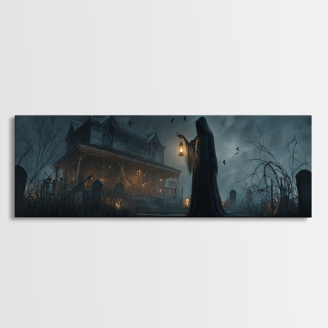 The Last House At The World'S Edge, Extra Wide Wall Art, Dark Fantasy Wall Art, Canvas Print, Halloween Wall Decor, Gothic Home Decor
