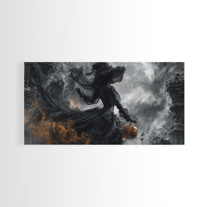 Halloween On Another Planet, Wide Panoramic Art, Gothic Horror Wall Art, Framed Canvas Print, Halloween Wall Decor, Gothic Home Decor