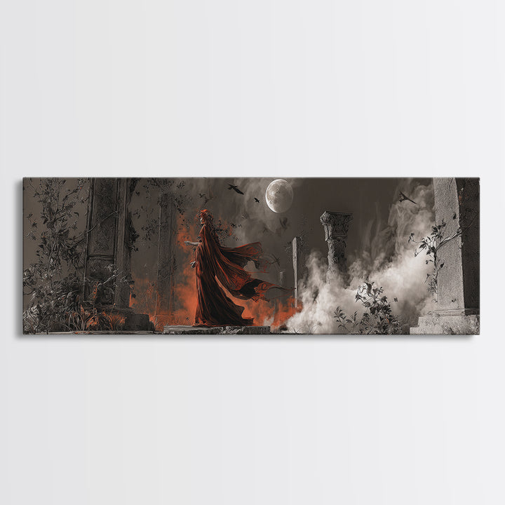 Halloween On Another Planet, Extra Wide Wall Art, Haunted Gothic Art, Framed Canvas Print, Halloween Wall Decor, Gothic Home Decor