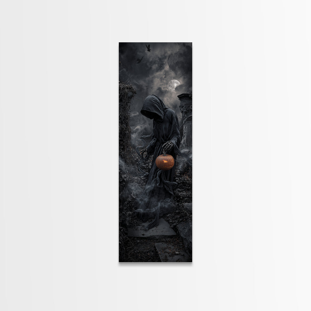 Halloween On Another Planet, Tall Narrow Wall Art, Gothic Horror Wall Art, Framed Canvas Print, Halloween Wall Decor, Gothic Home Decor