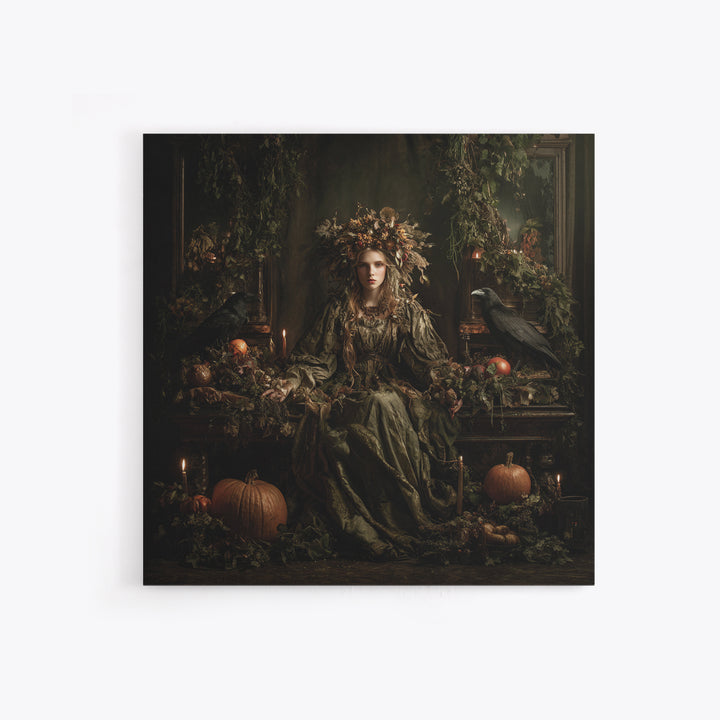 The Personification Of October, Square Wall Art, Macabre Wall Art, Framed Canvas Print, Halloween Wall Decor, Gothic Home Decor