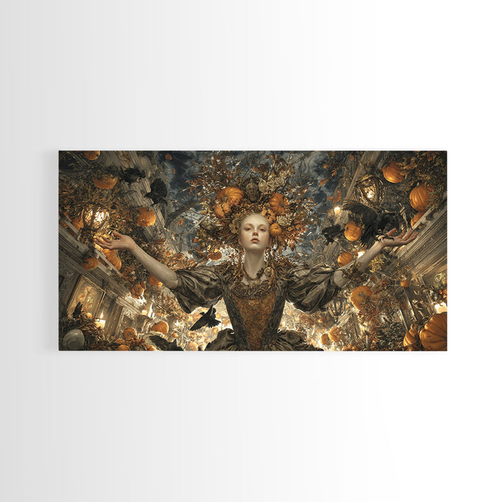 The Personification Of October, Wide Panoramic Art, Gothic Horror Wall Art, Framed Canvas Print, Halloween Wall Decor, Gothic Home Decor