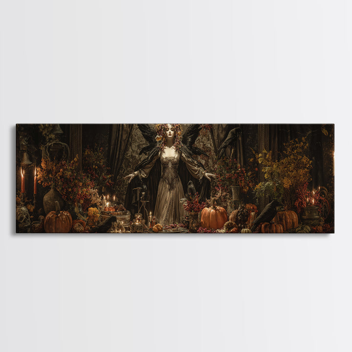 The Personification Of October, Extra Wide Wall Art, Gothic Horror Wall Art, Framed Canvas Print, Halloween Wall Decor, Gothic Home Decor