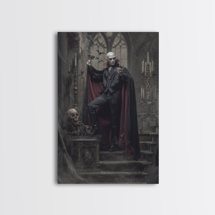 The Crimson Count Of Hollow Keep, Vertical Wall Art, Haunted Gothic Art, Framed Canvas Print, Halloween Wall Decor, Gothic Home Decor