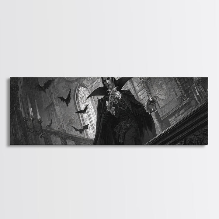 The Crimson Count Of Hollow Keep, Extra Wide Wall Art, Spooky Home Decor, Canvas Print, Halloween Wall Decor, Gothic Home Decor