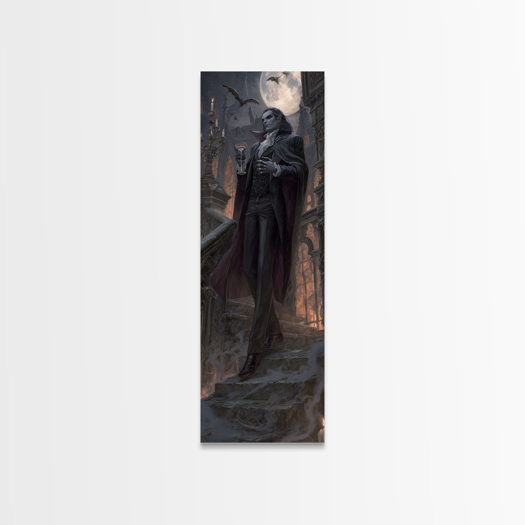 The Crimson Count Of Hollow Keep, Tall Narrow Wall Art, Macabre Wall Art, Framed Canvas Print, Halloween Wall Decor, Gothic Home Decor