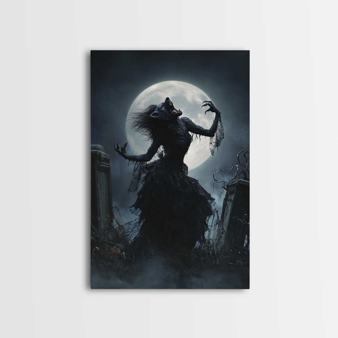 The Widow Wolf Of Briar Moon, Vertical Wall Art, Macabre Wall Art, Framed Canvas Print, Halloween Wall Decor, Gothic Home Decor