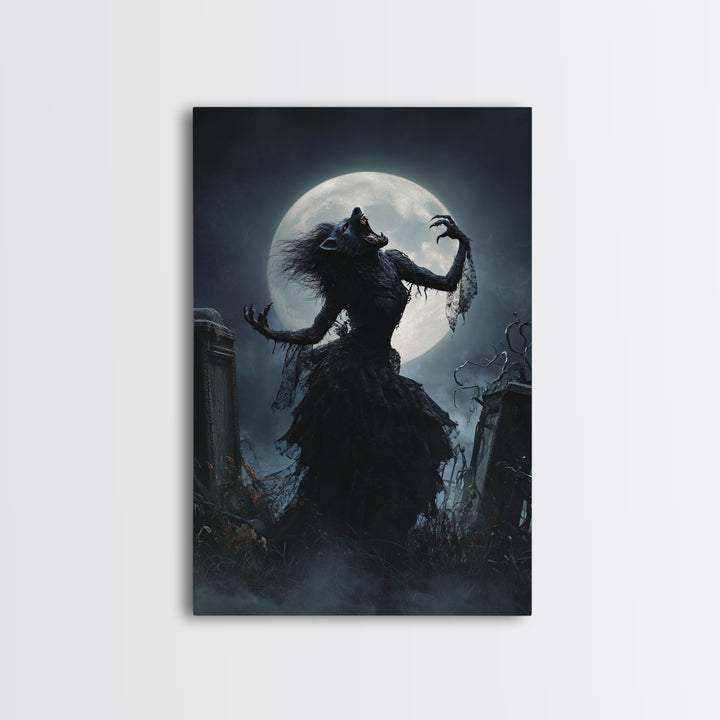 The Widow Wolf Of Briar Moon, Vertical Wall Art, Macabre Wall Art, Framed Canvas Print, Halloween Wall Decor, Gothic Home Decor