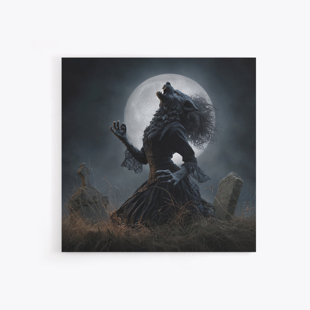 The Widow Wolf Of Briar Moon, Square Wall Art, Gothic Horror Wall Art, Framed Canvas Print, Halloween Wall Decor, Gothic Home Decor