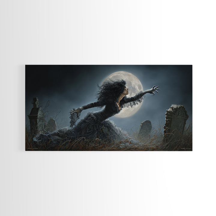 The Widow Wolf Of Briar Moon, Wide Panoramic Art, Macabre Wall Art, Framed Canvas Print, Halloween Wall Decor, Gothic Home Decor