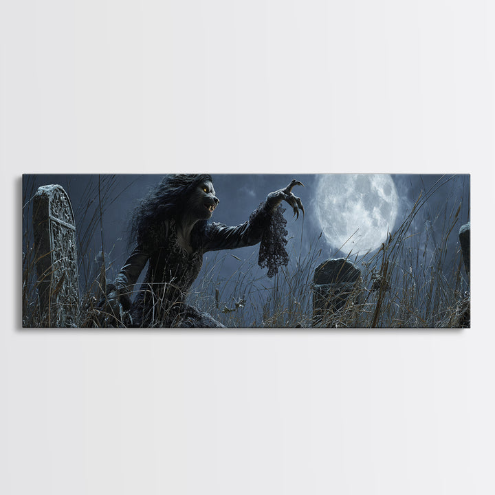 The Widow Wolf Of Briar Moon, Extra Wide Wall Art, Gothic Horror Wall Art, Framed Canvas Print, Halloween Wall Decor, Gothic Home Decor