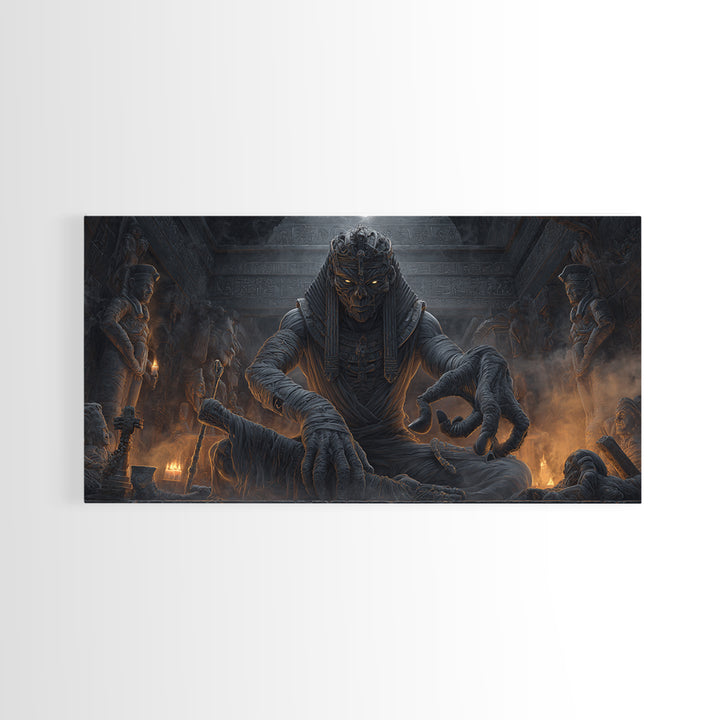 The Pharaoh Of Dustbound Silence, Wide Panoramic Art, Dark Halloween Decor, Canvas Print, Halloween Wall Decor, Gothic Home Decor