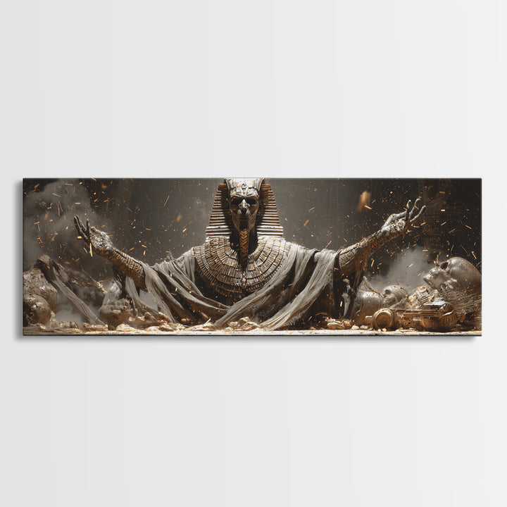 The Pharaoh Of Dustbound Silence, Extra Wide Wall Art, Dark Fantasy Wall Art, Canvas Print, Halloween Wall Decor, Gothic Home Decor