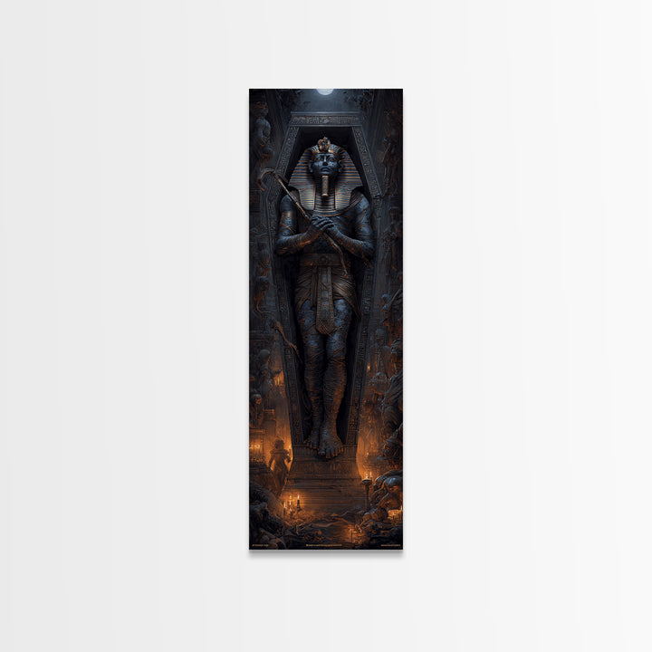 The Pharaoh Of Dustbound Silence, Tall Narrow Wall Art, Spooky Home Decor, Canvas Print, Halloween Wall Decor, Gothic Home Decor