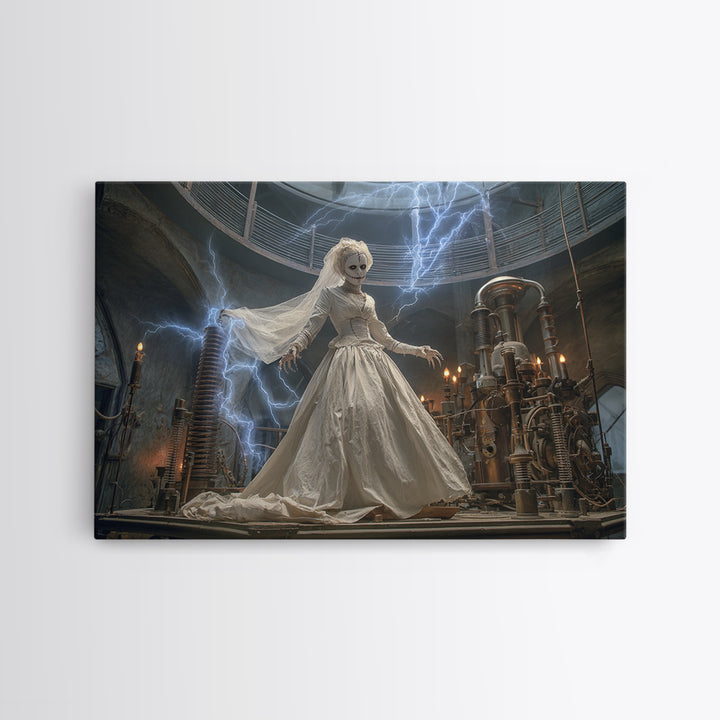 The Stitched Bride Of Thunder Hall, Landscape Wall Art, Haunted Gothic Art, Framed Canvas Print, Halloween Wall Decor, Gothic Home Decor