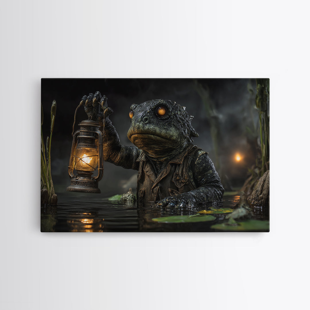 The Creature Of Lantern Lagoon, Landscape Wall Art, Dark Fantasy Wall Art, Canvas Print, Halloween Wall Decor, Gothic Home Decor