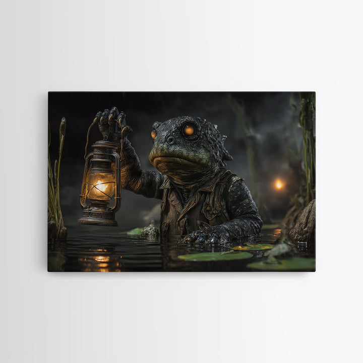 The Creature Of Lantern Lagoon, Landscape Wall Art, Dark Fantasy Wall Art, Canvas Print, Halloween Wall Decor, Gothic Home Decor