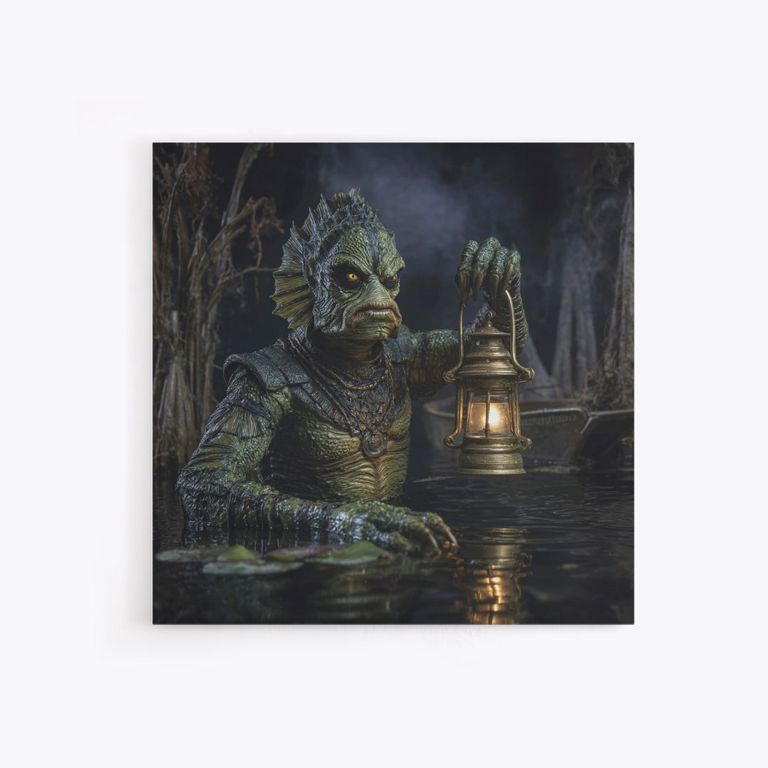 The Creature Of Lantern Lagoon, Square Wall Art, Macabre Wall Art, Framed Canvas Print, Halloween Wall Decor, Gothic Home Decor