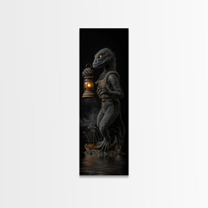 The Creature Of Lantern Lagoon, Tall Narrow Wall Art, Haunted Gothic Art, Framed Canvas Print, Halloween Wall Decor, Gothic Home Decor