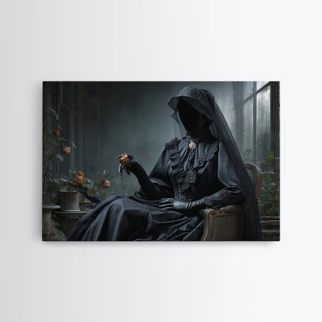 The Invisible Mourner Of Glass House, Landscape Wall Art, Haunted Gothic Art, Framed Canvas Print, Halloween Wall Decor, Gothic Home Decor