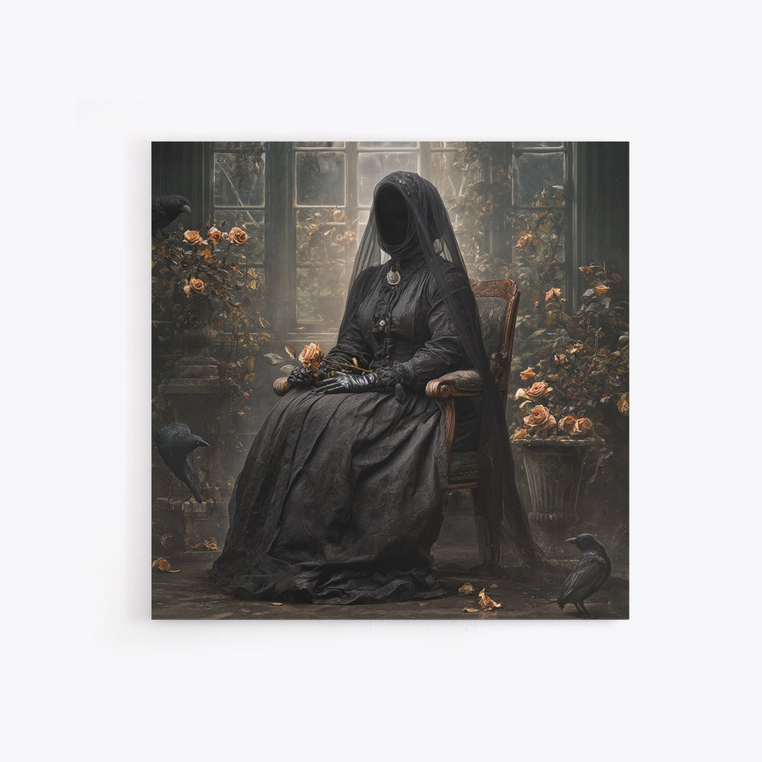 The Invisible Mourner Of Glass House, Square Wall Art, Dark Halloween Decor, Canvas Print, Halloween Wall Decor, Gothic Home Decor