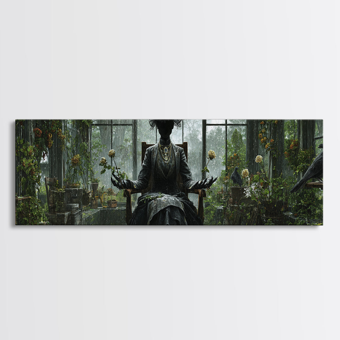 The Invisible Mourner Of Glass House, Extra Wide Wall Art, Spooky Home Decor, Canvas Print, Halloween Wall Decor, Gothic Home Decor