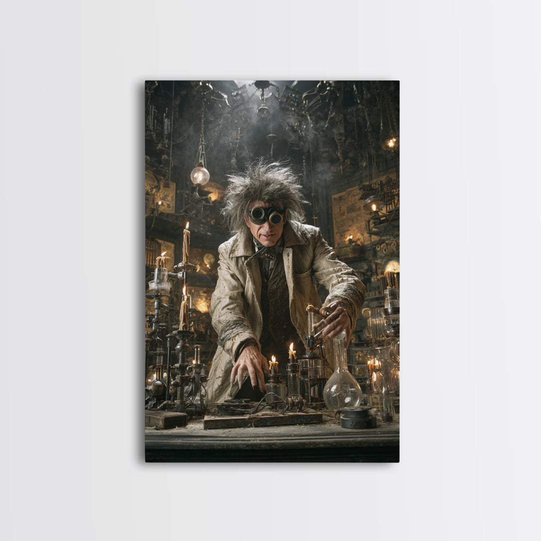 Doctor Vesper'S Resurrection Engine, Vertical Wall Art, Gothic Horror Wall Art, Framed Canvas Print, Halloween Wall Decor, Gothic Home Decor