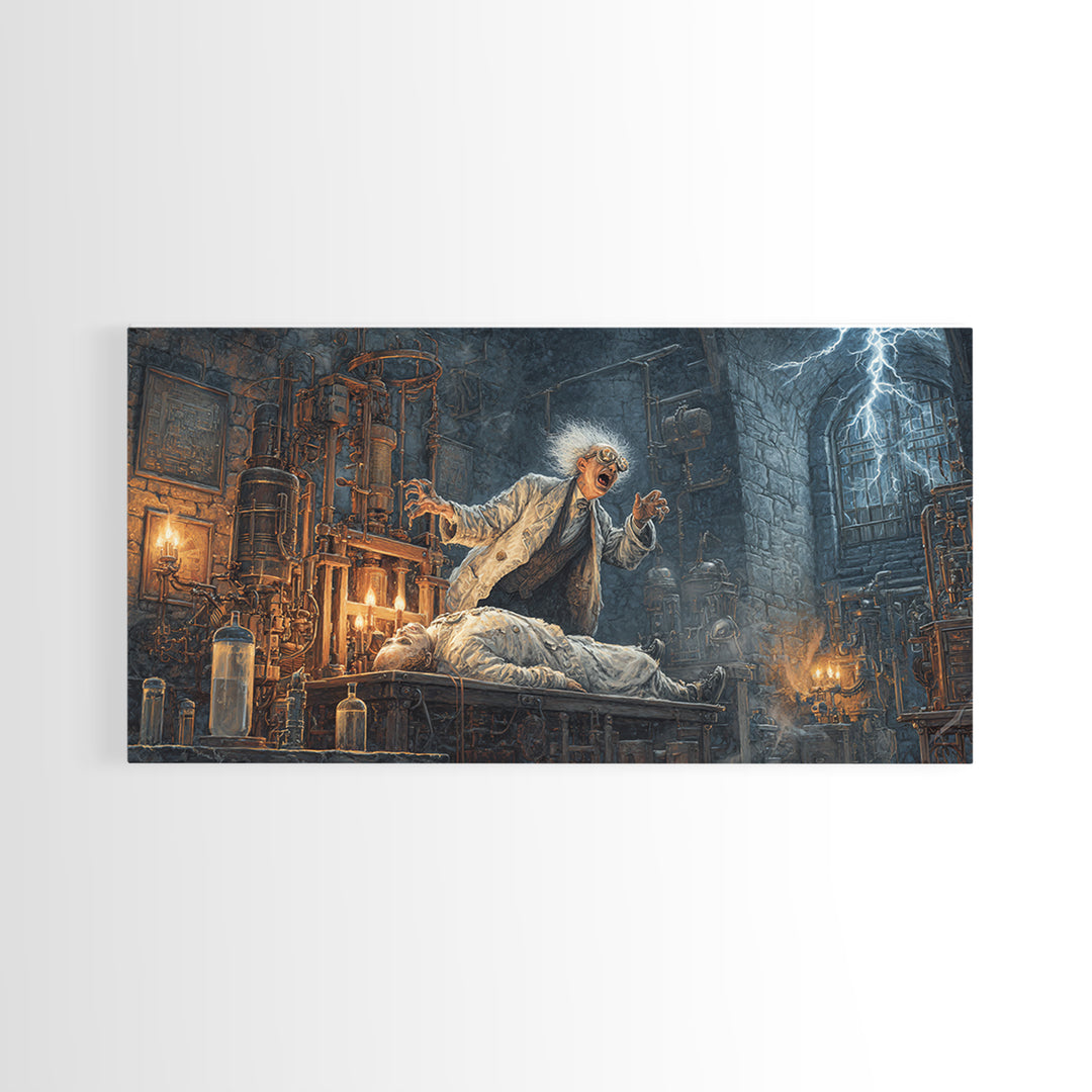 Doctor Vesper'S Resurrection Engine, Wide Panoramic Art, Dark Halloween Decor, Canvas Print, Halloween Wall Decor, Gothic Home Decor