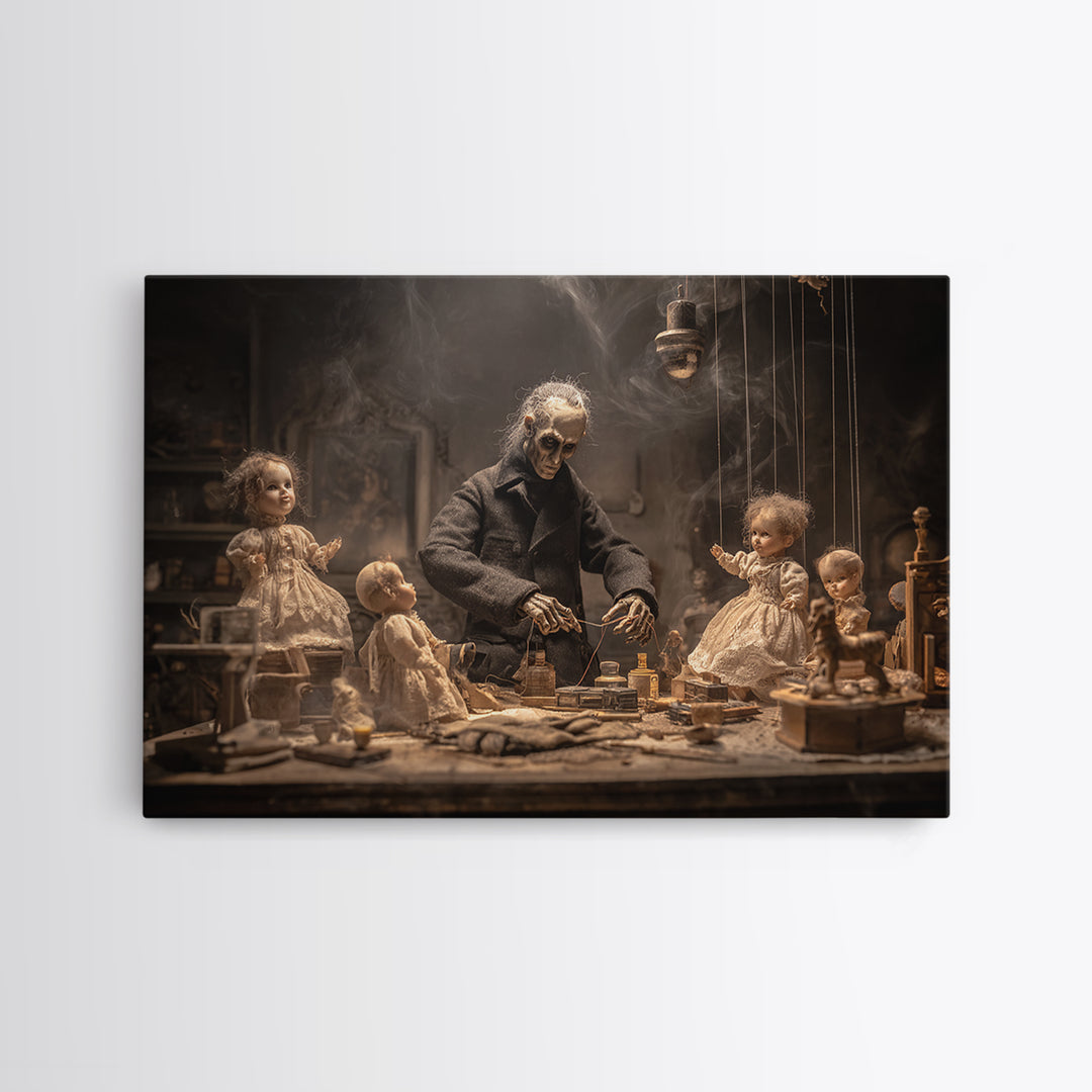 The Dollmaker Of Hollow Ward, Landscape Wall Art, Macabre Wall Art, Framed Canvas Print, Halloween Wall Decor, Gothic Home Decor
