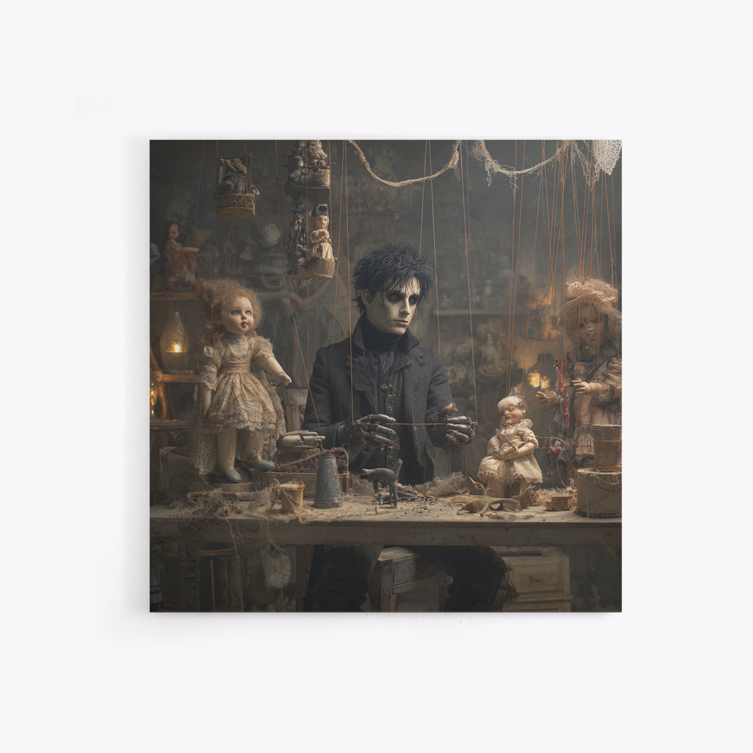The Dollmaker Of Hollow Ward, Square Wall Art, Haunted Gothic Art, Framed Canvas Print, Halloween Wall Decor, Gothic Home Decor