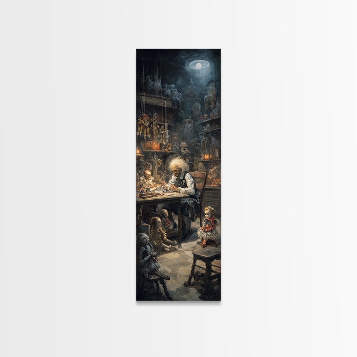The Dollmaker Of Hollow Ward, Tall Narrow Wall Art, Dark Halloween Decor, Canvas Print, Halloween Wall Decor, Gothic Home Decor