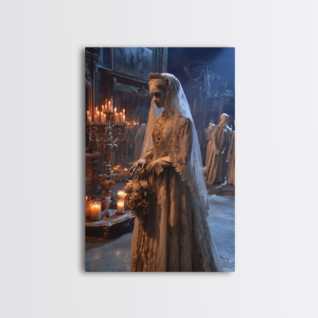 The Wax Bride Of Mourning Hall, Vertical Wall Art, Dark Fantasy Wall Art, Canvas Print, Halloween Wall Decor, Gothic Home Decor