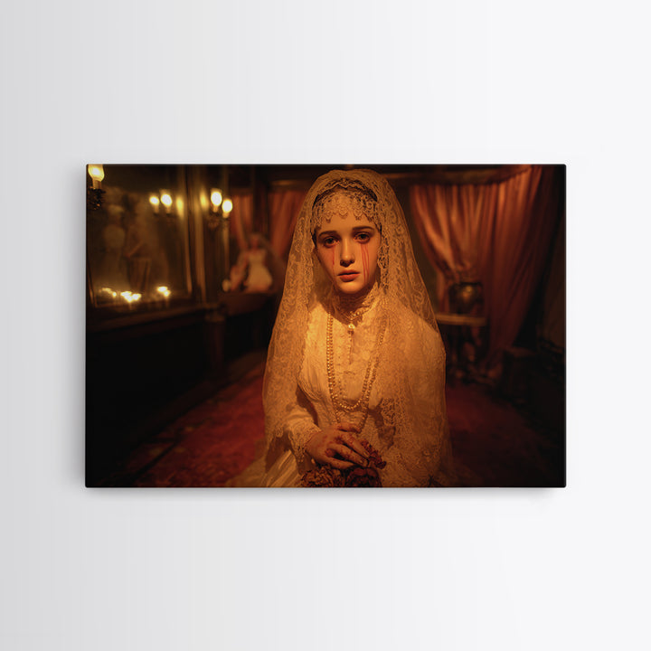 The Wax Bride Of Mourning Hall, Landscape Wall Art, Macabre Wall Art, Framed Canvas Print, Halloween Wall Decor, Gothic Home Decor