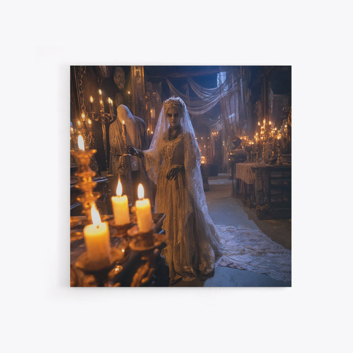 The Wax Bride Of Mourning Hall, Square Wall Art, Spooky Home Decor, Canvas Print, Halloween Wall Decor, Gothic Home Decor, Dark Fantasy Art