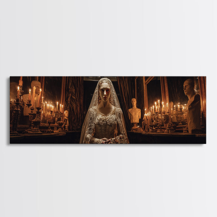 The Wax Bride Of Mourning Hall, Extra Wide Wall Art, Gothic Horror Wall Art, Framed Canvas Print, Halloween Wall Decor, Gothic Home Decor
