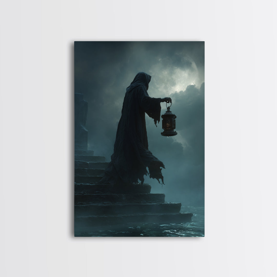 The Lantern-Bearer Of R’Lyeh, Vertical Wall Art, Macabre Wall Art, Canvas Print, Halloween Wall Decor, Gothic Home Decor, Halloween Wall Art