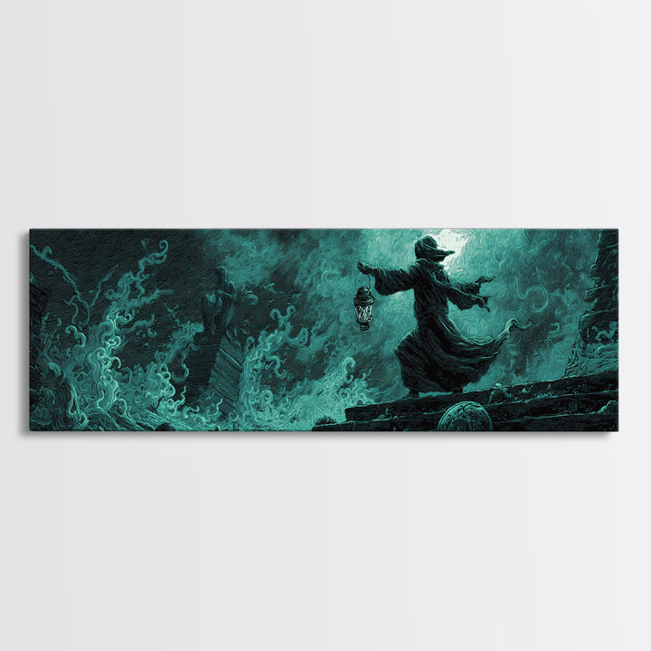 The Lantern-Bearer Of R’Lyeh, Extra Wide Wall Art, Eldritch Gothic Decor, Framed Canvas Print, Halloween Wall Decor, Gothic Home Decor