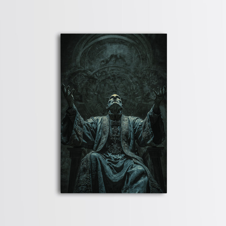 The Dreaming Priest Of The Outer Gate, Vertical Wall Art, Eldritch Gothic Decor, Framed Canvas Print, Halloween Wall Decor